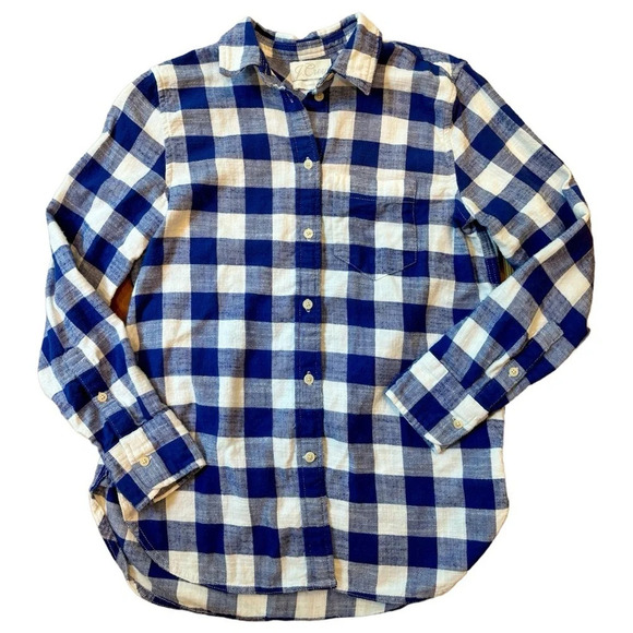 J. Crew Classic Flannel Shirt Blue White Plaid Size 0 - Picture 1 of 6
